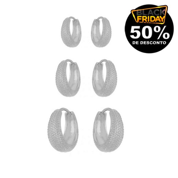 Imagem de Brinco trio argola click trabalhado - 0526230