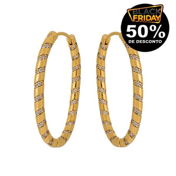 Imagem de Brinco argola oval pedra zircônia - 0524573