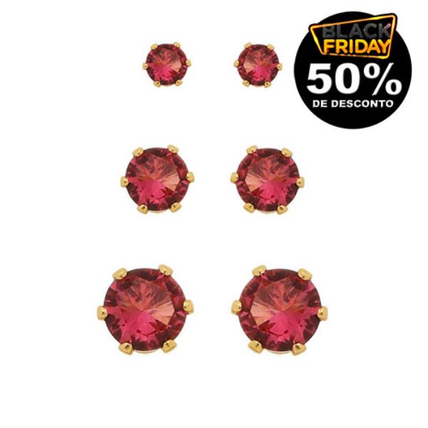 Imagem de Brinco trio solitário zircônia rosa - 0524117 