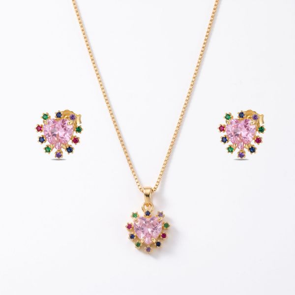 Imagem de Conjunto coração rosa zircônia - 1101112